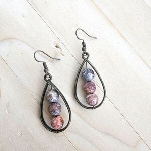 Boho Teardrop Dangle Earrings Matte Leopardskin Jasper